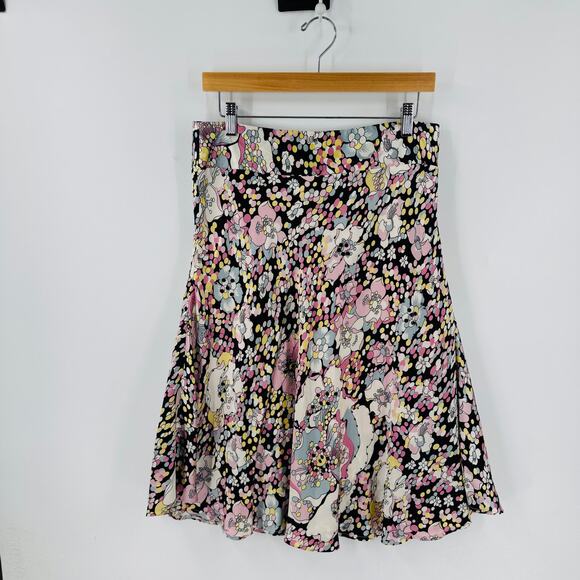Vintage Y2K 100% Silk Skirt Beaded Floral Print Midi Boho Indie Fairy Size 10 - Picture 7 of 7